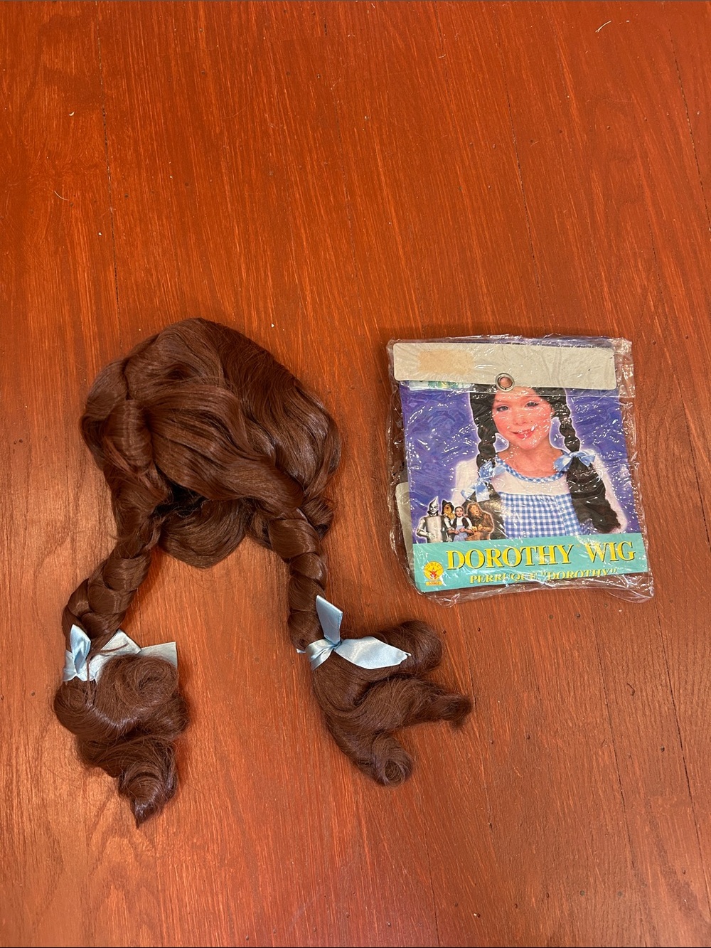 Masquerade Dorothy Brown Braided Wig with Blue Ribbon Ties